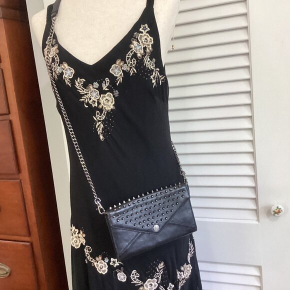 Rebecca Minkoff Black Leather Studded Crossbody Clutch Purse With Chain Strap & - Picture 3 of 16